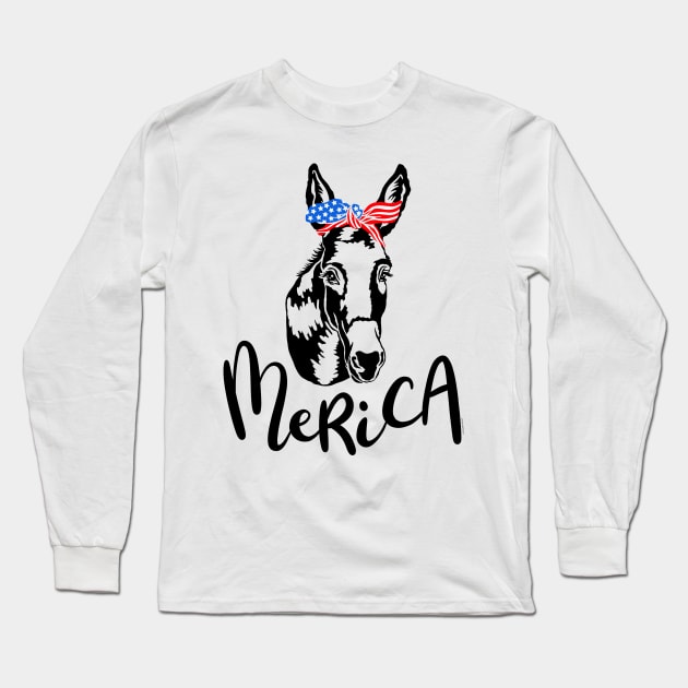 Merica America United States American USA Patriotic Donkey Long Sleeve T-Shirt by DoubleBrush